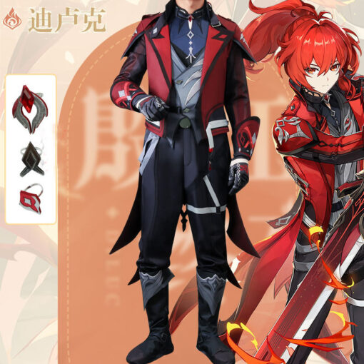 Genshin Impact Crimson Red Diluc Cosplay Costume