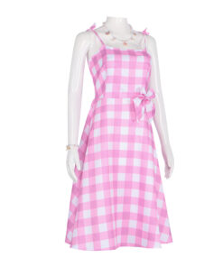 Barbie Pink Checkered Long Dress Cosplay Costume