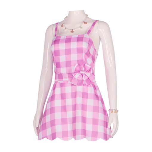 Barbie Pink Checkered Short Dress Cosplay Costume