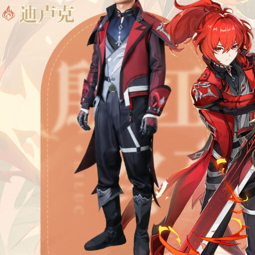 Genshin Impact Crimson Red Diluc Cosplay Costume