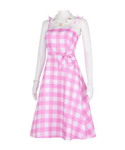 Barbie Pink Checkered Long Dress Cosplay Costume