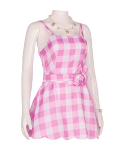 Barbie Pink Checkered Short Dress Cosplay Costume