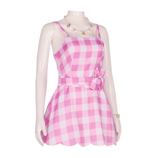 Barbie Pink Checkered Short Dress Cosplay Costume