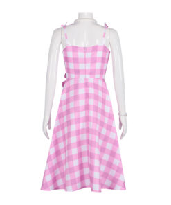 Barbie Pink Checkered Long Dress Cosplay Costume