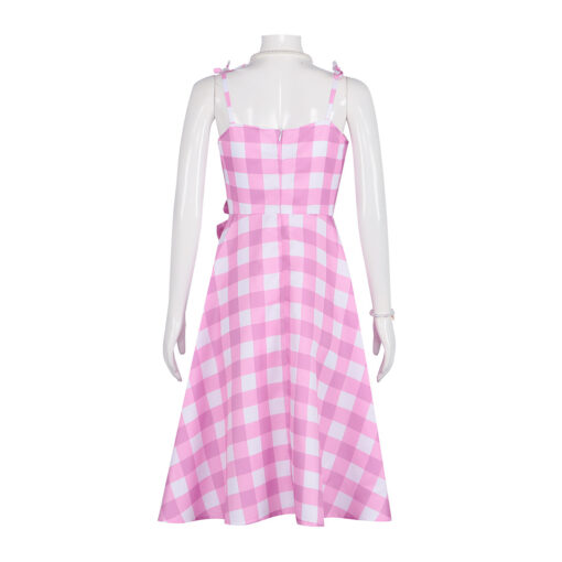 Barbie Pink Checkered Long Dress Cosplay Costume