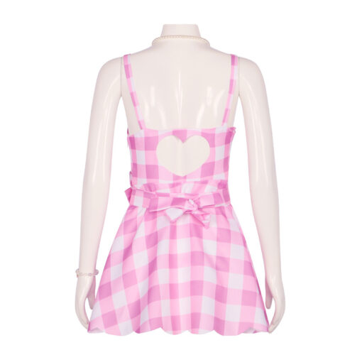 Barbie Pink Checkered Short Dress Cosplay Costume