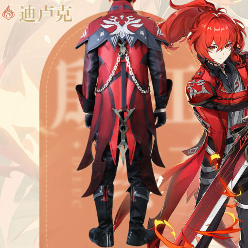 Genshin Impact Crimson Red Diluc Cosplay Costume