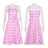 Barbie Pink Checkered Long Dress Cosplay Costume