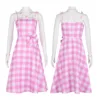 Barbie Pink Checkered Long Dress Cosplay Costume