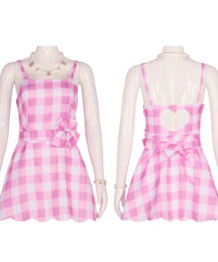 Barbie Pink Checkered Short Dress Cosplay Costume