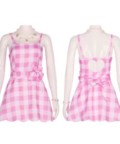 Barbie Pink Checkered Short Dress Cosplay Costume
