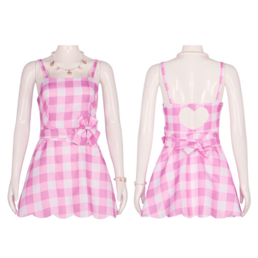 Barbie Pink Checkered Short Dress Cosplay Costume