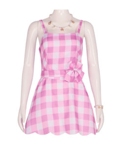 Barbie Pink Checkered Short Dress Cosplay Costume