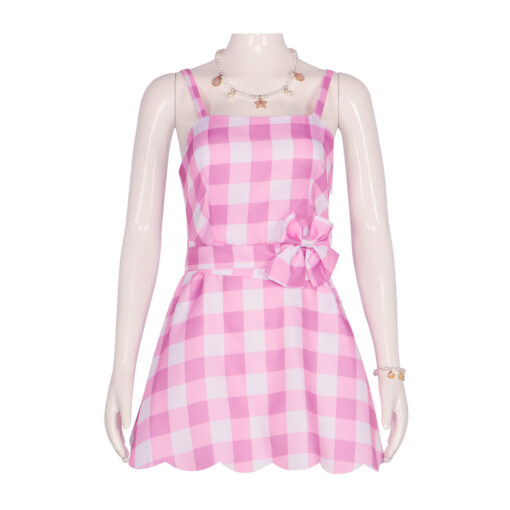 Barbie Pink Checkered Short Dress Cosplay Costume