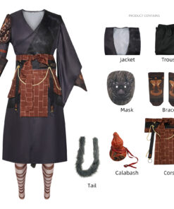 Black Myth Wukong Black Gold Silk Robe Cosplay Costume