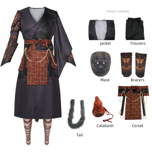 Black Myth Wukong Black Gold Silk Robe Cosplay Costume