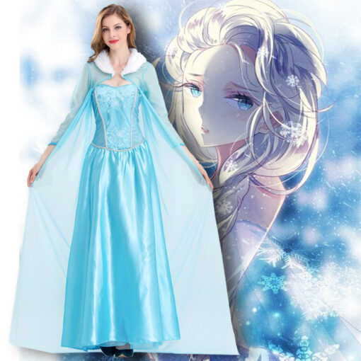 Frozen Elsa Princess Dress Cloak Cosplay Costume