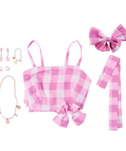 Barbie Pink Checkered Short Dress Cosplay Costume