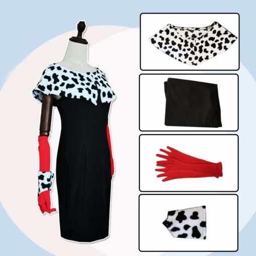 Cruella Cruella De Vil Shawl Dress Cosplay Costume