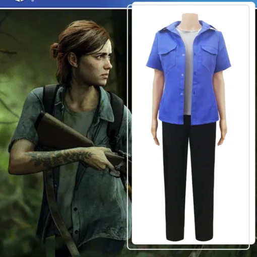 The Last of Us Ellie Cosplay Costume Blue Shirt