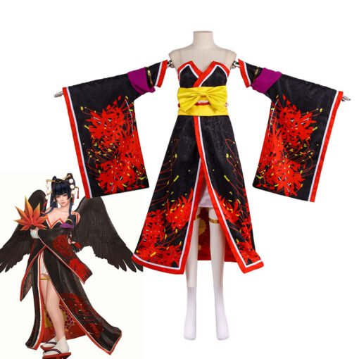 Dead or Alive Nyotengu Cosplay Costume Red & Black Kimono